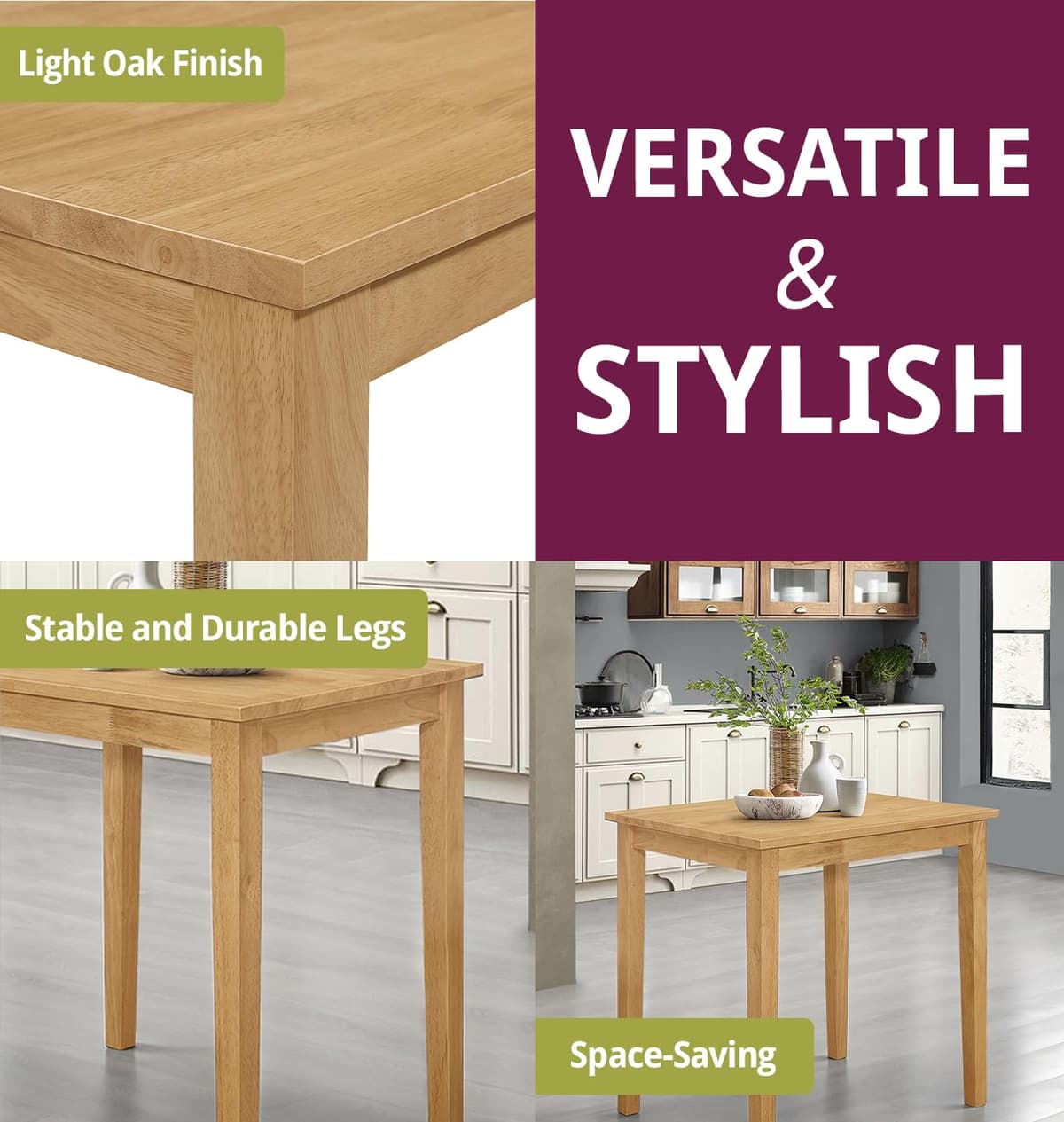 Hallowood Furniture Ledbury Small Rectangular Light Oak Kitchen Table, Wooden & Space-Saving Dining Table for Home, Kitchen, Offices, Apartments and Cafe (80cm) — view 6