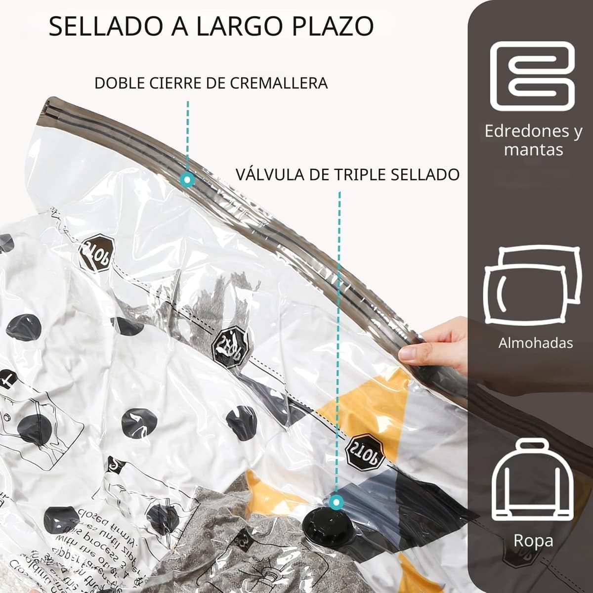 SUOCO Bolsas al Vacío Ropa, Juego de 8 Bolsas (2J + 2L + 2M + 2S) con Bomba Eléctrica, Bolsas de Almacenaje al Vacío para Ropa y Edredones, Viaje y Hogar, Resistente y Reutilizable — view 3