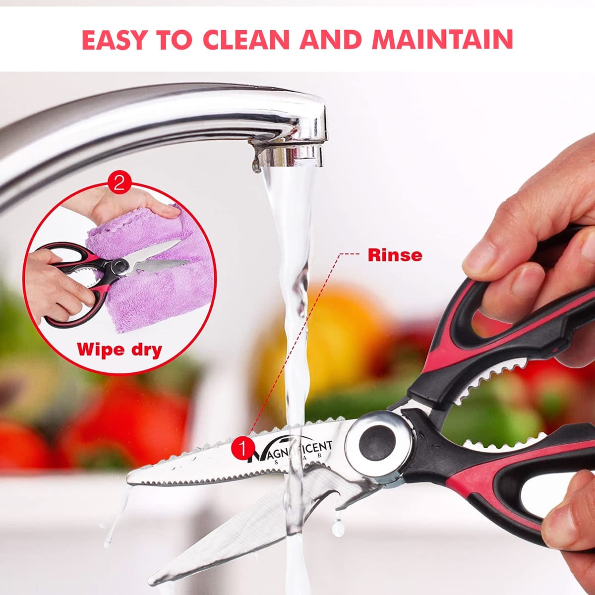 Magnificent Kitchen Scissor, Heavy Duty Scissors for Kitchen Use with Safety Cover & Soft Grip & Multi-Functional Utility Scissors, Shears for Meat Poultry Herbs Cutting, Bottle Jar Opener — view 4