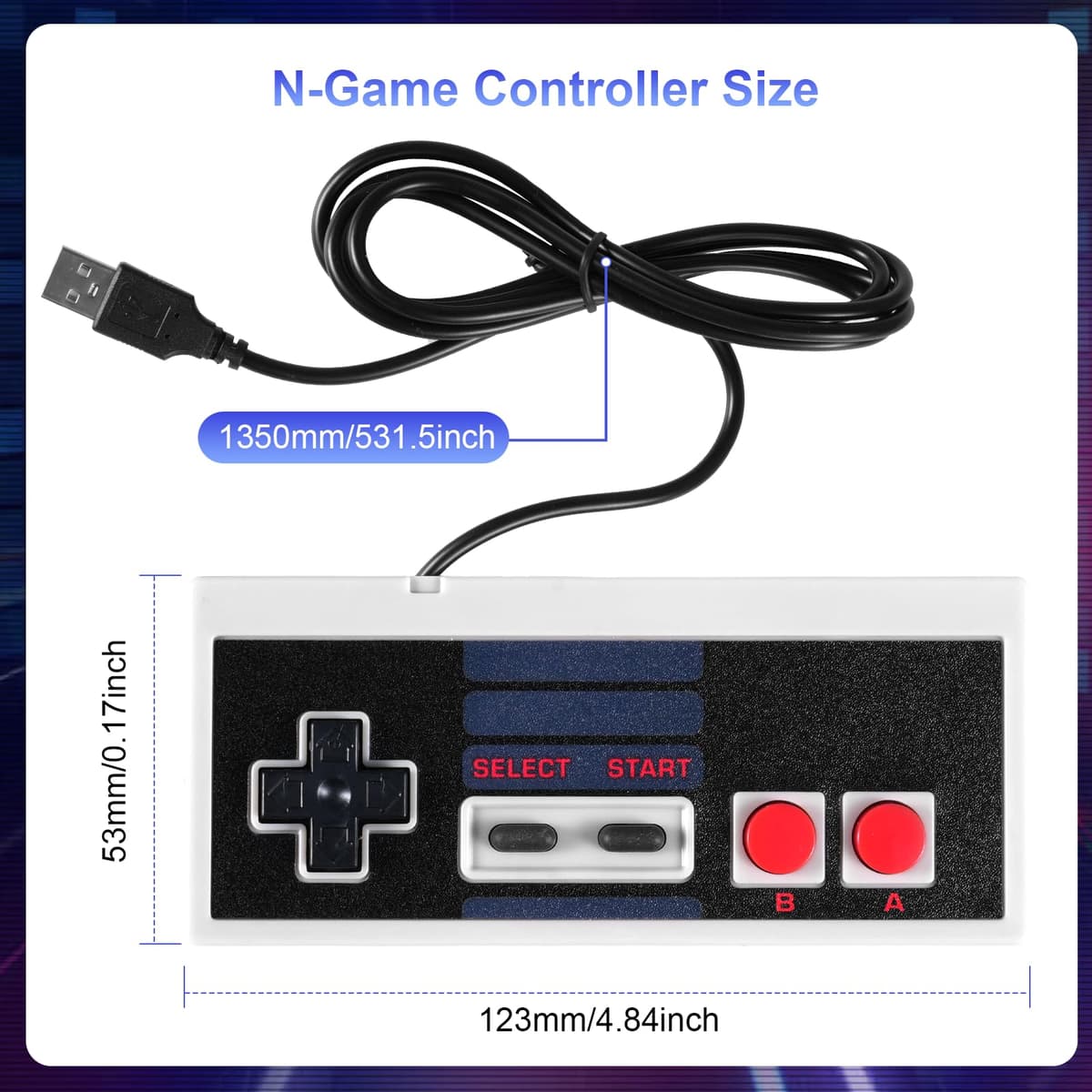 Binghe NES Game Controller, Controlador de juegos NES con USB Interfaz Modelo clásico Compatible con Nintendo NES/PC/M-A-C/Raspberry Pi 3(2 Piezas) — view 4