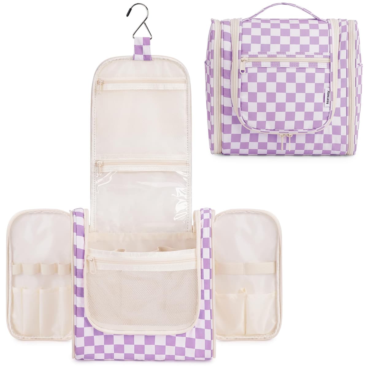 Narwey Hanging Toiletry Bag for Women Travel Makeup Bag Organizer Toiletries Bag for Cosmetics Essentials Accessories (Large, Little Blue Flower) — view 24