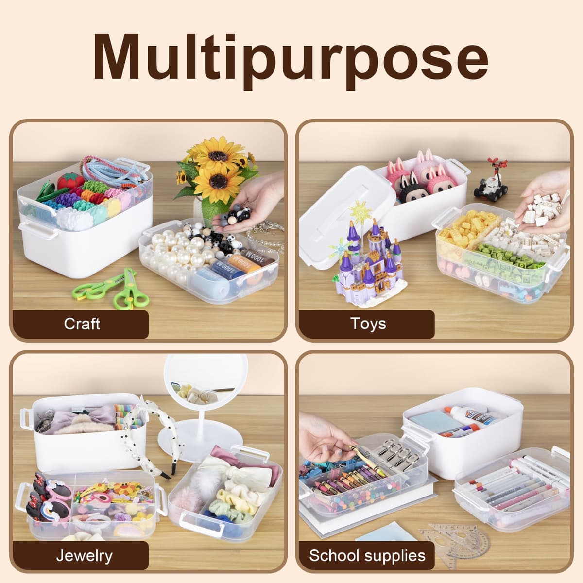 Creahaus 3 Layers Multipurpose Storage Box Organiser with Removable Trays, Stackable Art Craft Storage Box Case with Handle, Portable Medicine Box Storage Containers for Sewing, Arts, Crafts — view 5