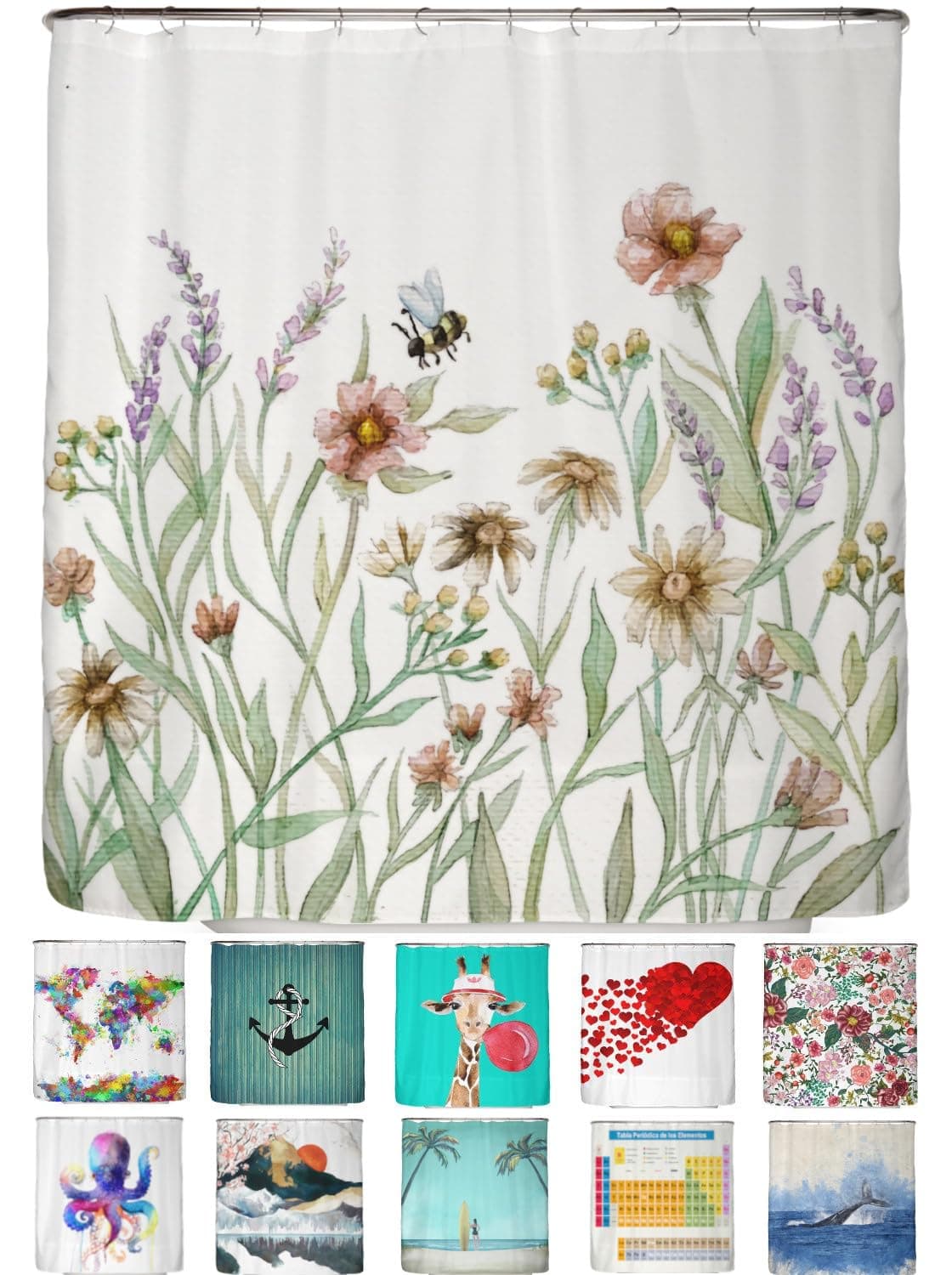 arteneur® - Cortina de Ducha 180x200 - Cortina de Baño Antimoho de Tela, Impermeable, Lavable y Opaco con Dobladillo Ponderado y Anillas (Tabla Periódica Española) — view 148