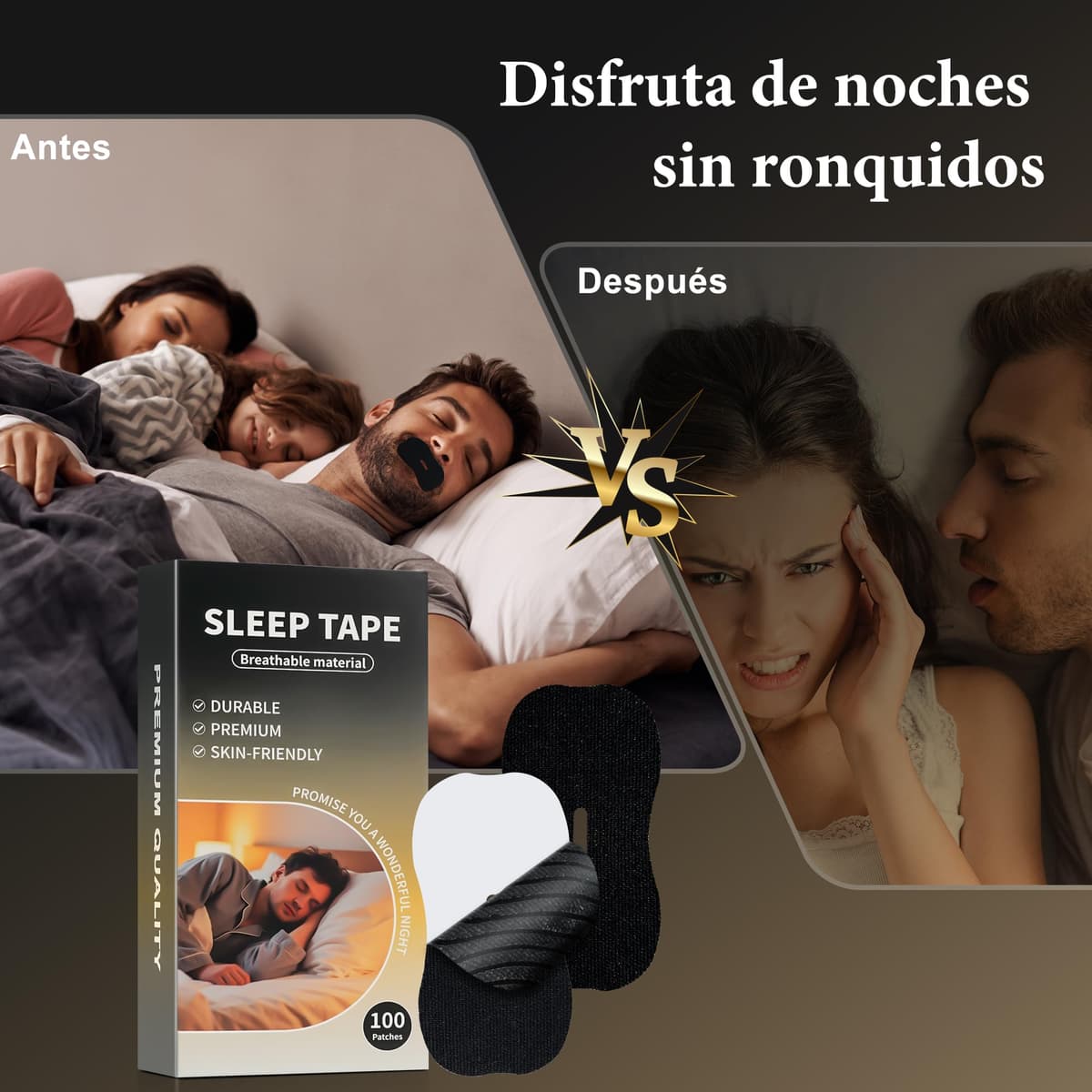 Cinta Bucal para Dormir 100 Piezas, Anti Ronquidos Tiras Bucales Antirronquidos, Mouth Tape for Sleeping, Desarrolla el Hábito de la Respiración Nasal — view 5