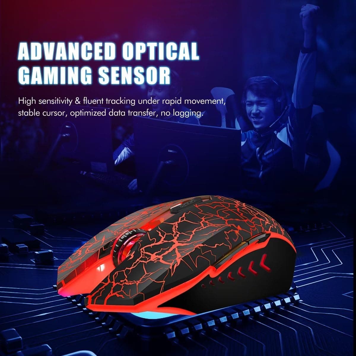 VGUARD Ratón Gaming con Cable, 4 dpi Ajustables hasta 2400, Gaming Mouse Óptico, Ratón Ergonómico Óptico RGB con 6 Botones y LED 7 Colores para PC, Portátil. (Versión Mejorada) - Negro — view 4