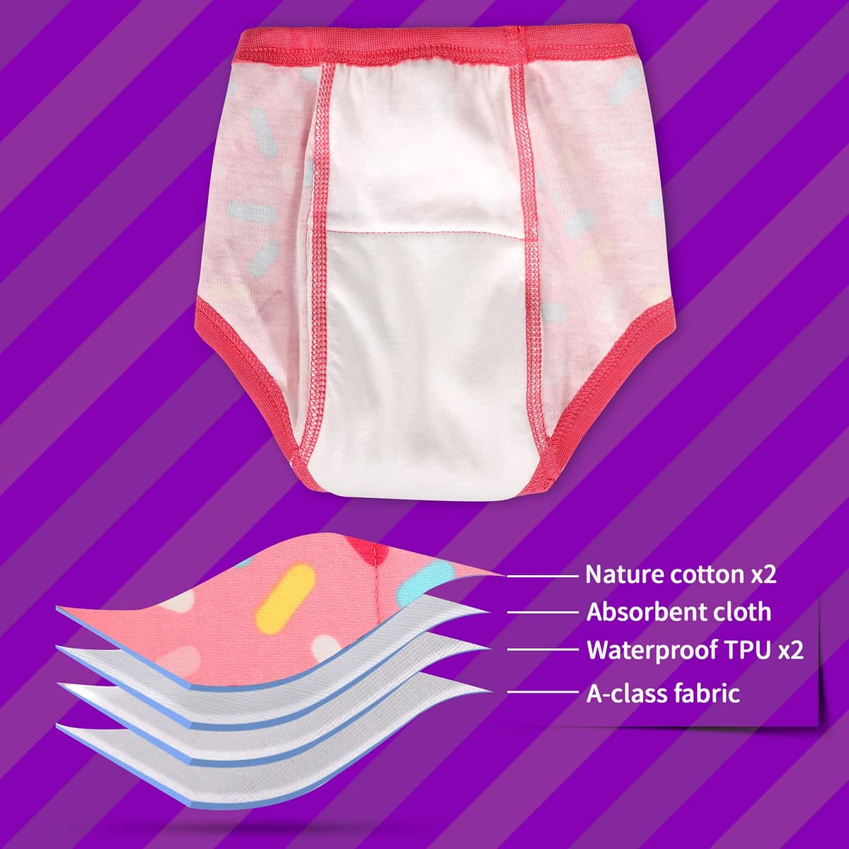 FLYISH DIRECT Potty Training Pants for Girls, 100% Cotton Potty Trainer Pants for Toddlers, Reusable Toilet Training Underwear, 8 Packs, Pink Flowers, 2 Years — view 3