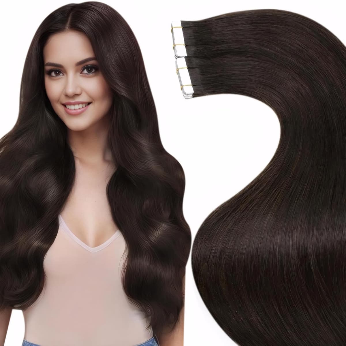LaaVoo Tape in Hair Extensions Human Hair Blonde Tape Hair Extensions Real Human Hair Invisible Tapes Remy Straight Balayage Brown to Blonde Hair Double Sided Tabs 20pcs 50g 16 Inch #8/18/60 — view 74
