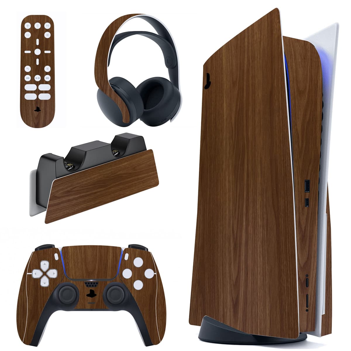 PlayVital Calcomanía Vinilo para ps5 Edición Disc - Pegatina Completa para Consola, Control, Base de Recarga, Control Remoto y Audífonos, Cubierta Protectora Adhesiva(Efecto de Mármol Dorado Rosa) — view 12