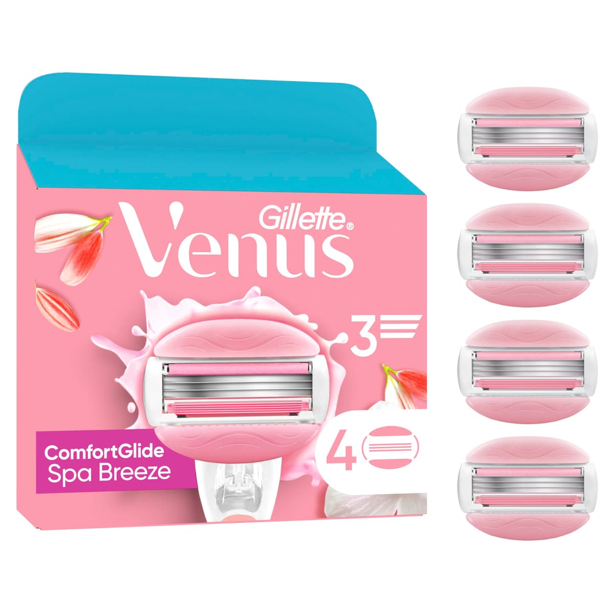 Gillette Venus Comfortglide Spa Breeze Women's Razor Blade Refills, Pack of 4, 3 Built-in Blades for a Smooth, Close Shave that Lasts