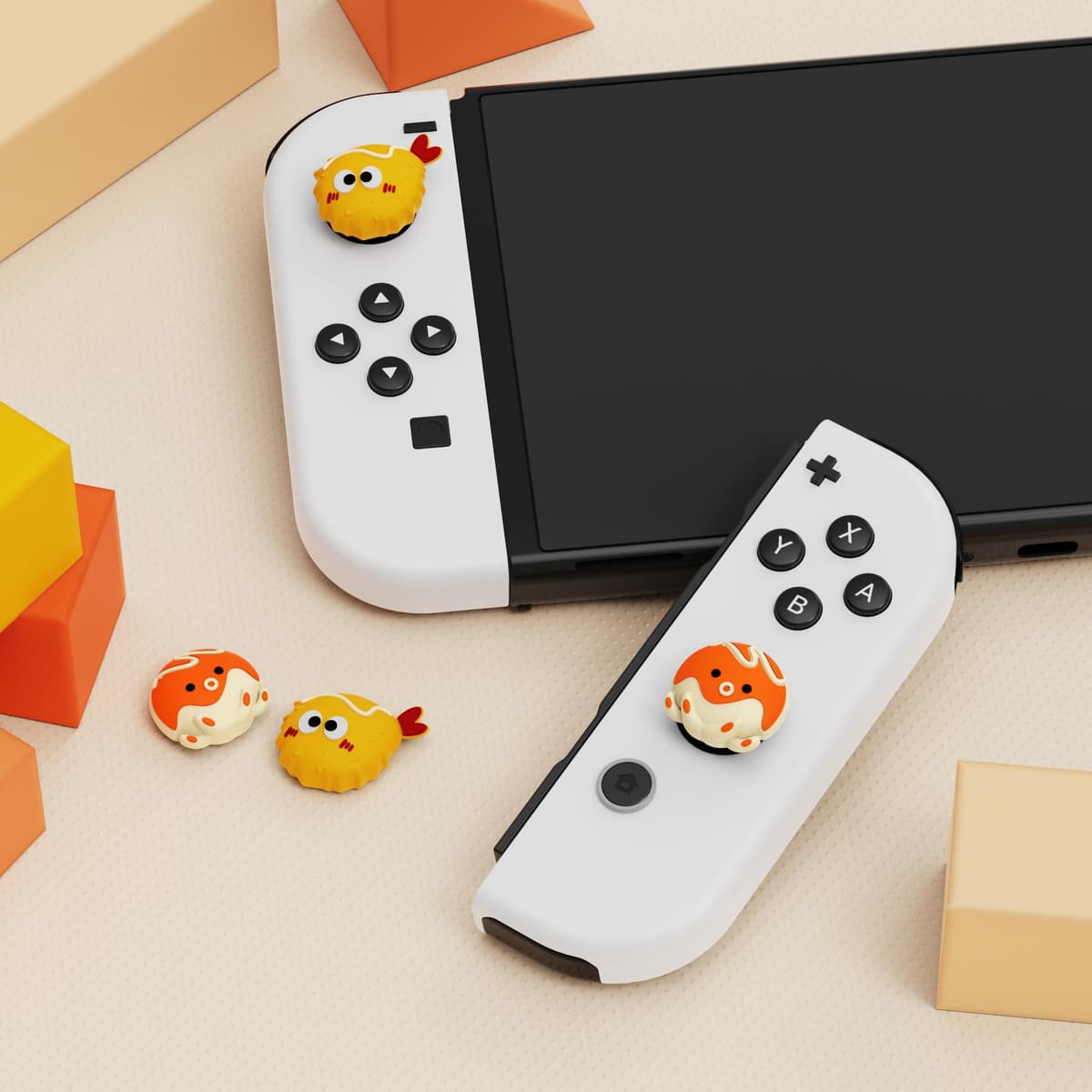 PlayVital Agarres para Pulgar para Nintendo Switch Joycon, Tapas de Joystick de Silicona, Thumb Grips para Switch/OLED/Lite, Protectores de Thumbstick (Tempura & Takoyaki) — view 3