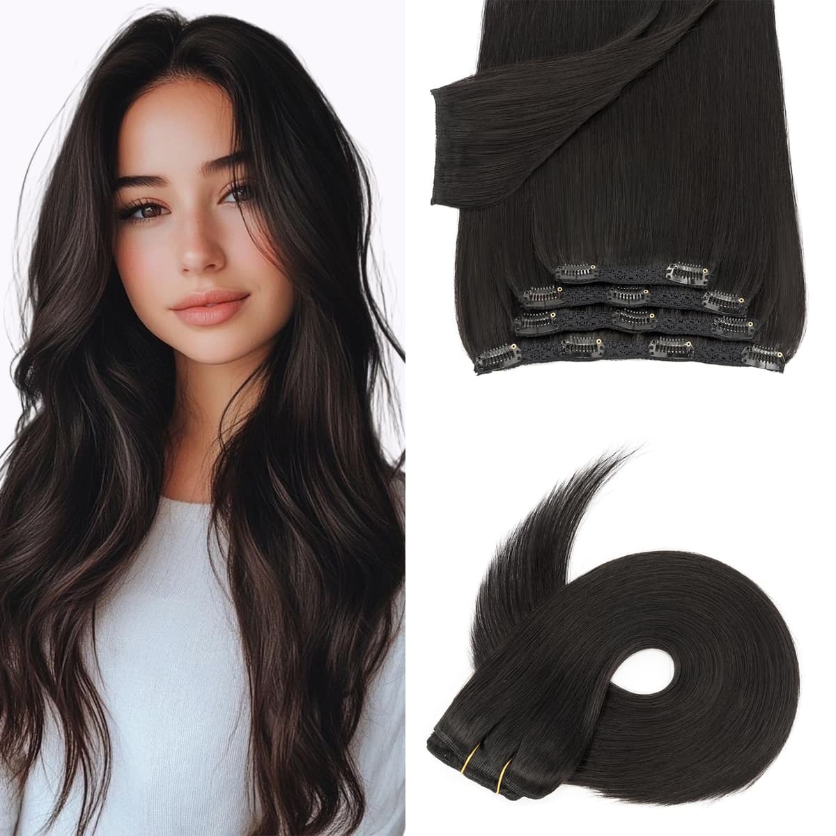 Silk-co 10inch Hair Extensions Clip in Hair Extension Human Hair #04 Medium Brown -Basic Thickness-Thin Weft- 8 Pieces Real Remy Straight Hair Extensions[50g] — view 145
