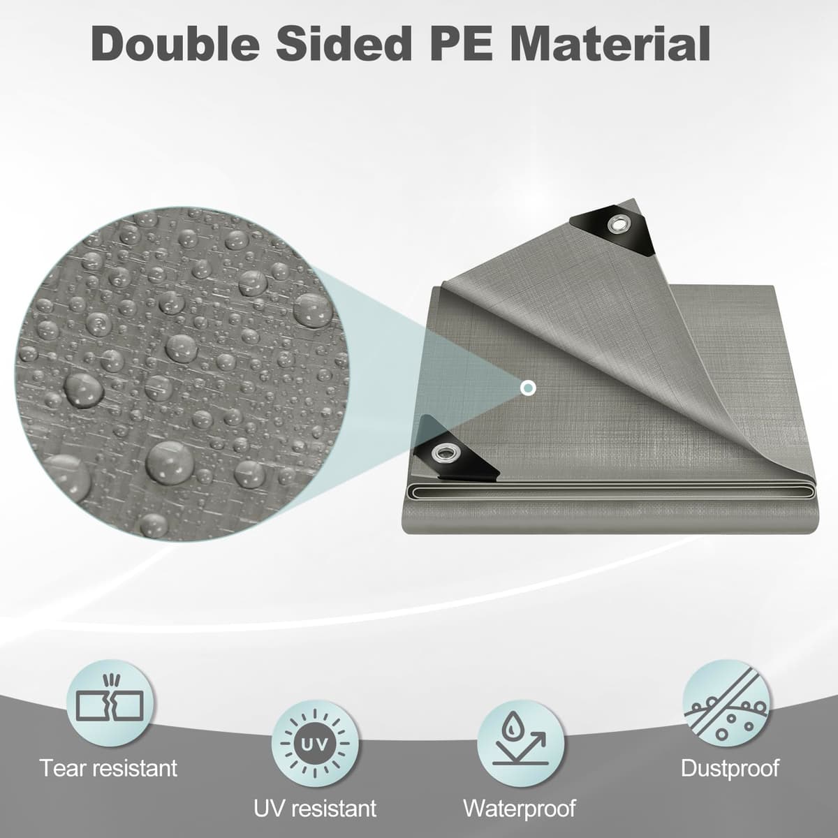 WOLTU Lona Impermeable Exterior PE 280g/m², Lona de Protección Toldo con Ojales de Aluminio, Duradera Resistente a Los Rayos UV Desgarros, Multiusos para Muebles Jardín Piscina Coche,Gris 3x3m — view 3