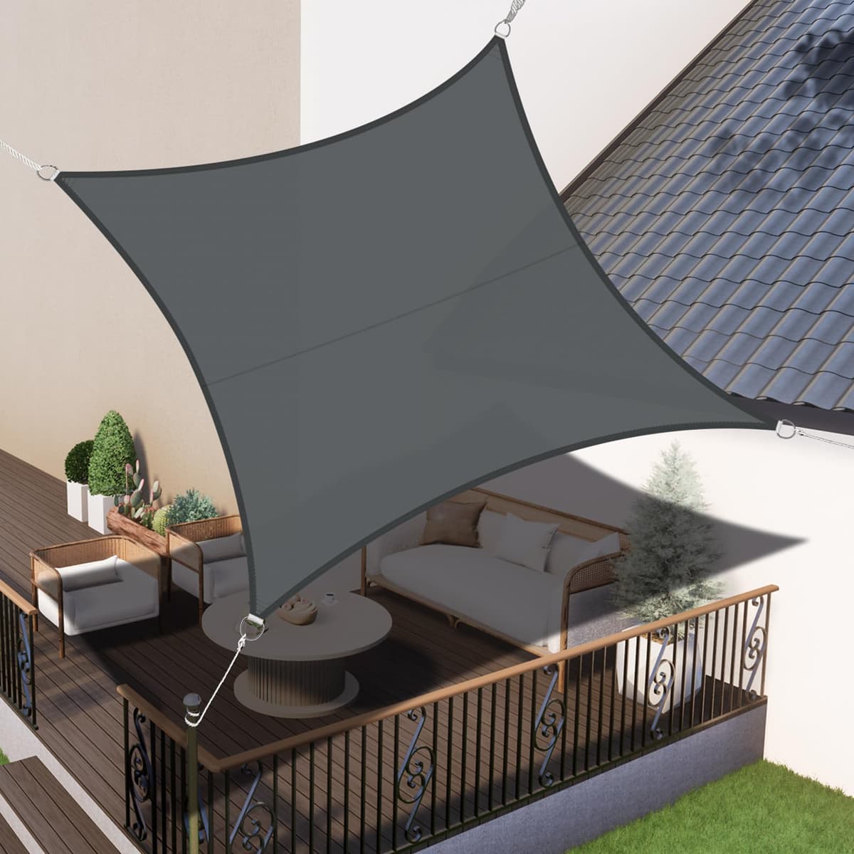 LOVE STORY Toldo Vela de Sombra Impermeable Triangular 3x3x3m Protección Rayos UV PES Toldos para Patio, Exterior Terrazas, Jardín, Balcon (Crema) — view 19
