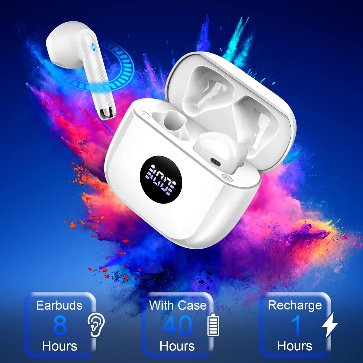 Wireless Earbuds, Bluetooth 5.4 Headphones in Ear with 4 ENC Noise Cancelling Mic, Bluetooth Earbuds 40Hrs Playtime, HiFi Stereo Deep Bass Wireless Earphones, IP7 Waterproof USB-C Fast Charge White — view 7