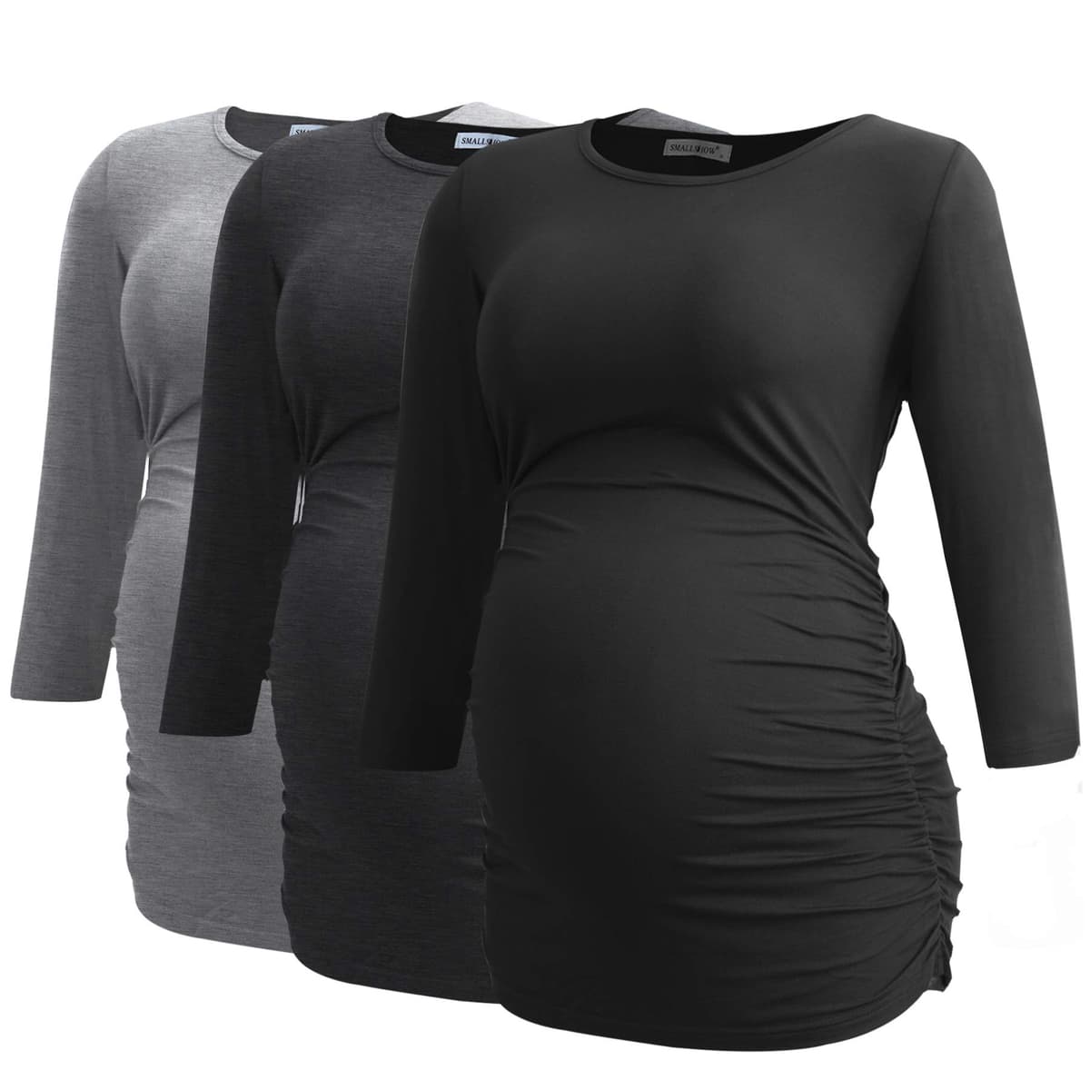Smallshow Maternity Clothing Tops Side Ruched Pregnancy Clothes for Women 3-Pack — view 39