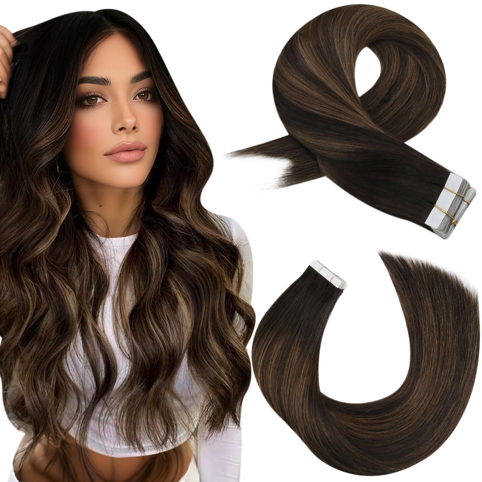 Moresoo Tape in Human Hair Extensions 20 Inch Highlight 50g/20pcs Tape in Hair Extensions Human Hair Ash Blonde with Platinum Blonde #P18/613 — view 16