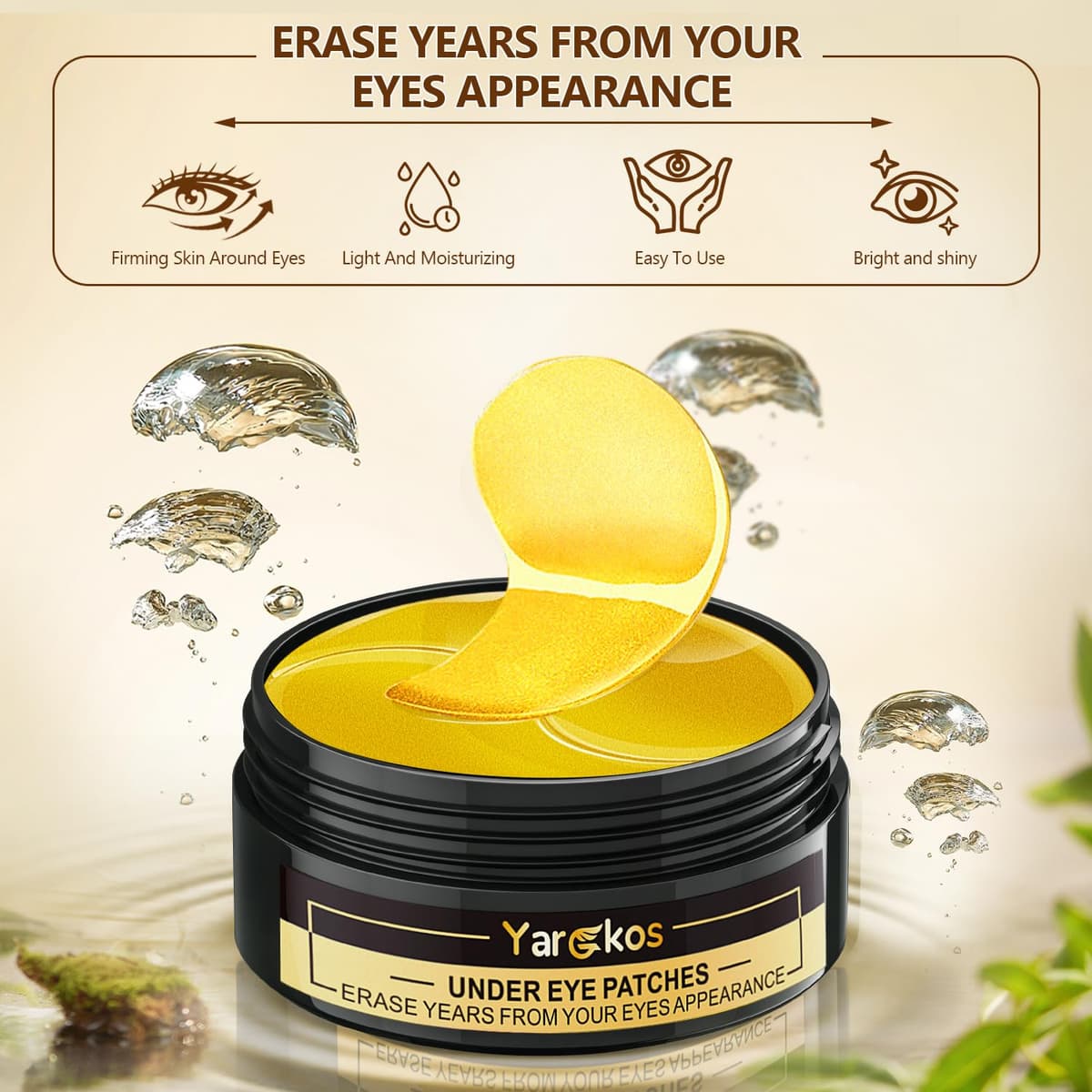 24K Gold Undereye Mask (60 Pcs), Collagen Hydrating Gel Pads, Reduce Puffiness, 30 Pairs Under Eye Patches for Dark Circles Puffy Eyes Treatment, Wrinkle, Women Men Beauty Personal Skin Care Products — view 2