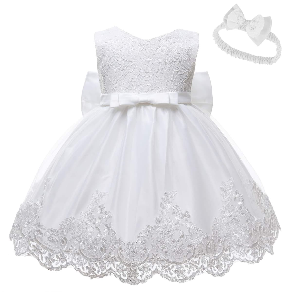 LZH Baby Girls Flower Wedding Dress Toddler Birthday Party Pageant Baptism Christening Tutu Gown Bowknot Dress — view 4