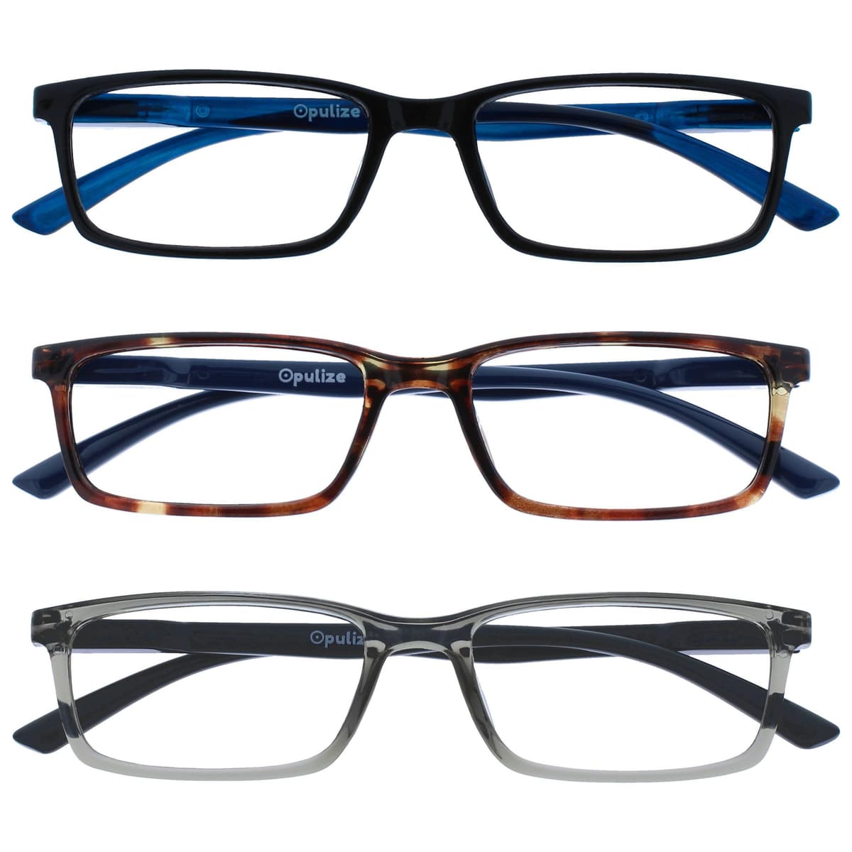 OPULIZE SEE Blue Light Blocking Reading Glasses for Men Women Anti Glare Lenses UV Protection Rectangular, 3 Pack - Black/Brown/Blue — view 7