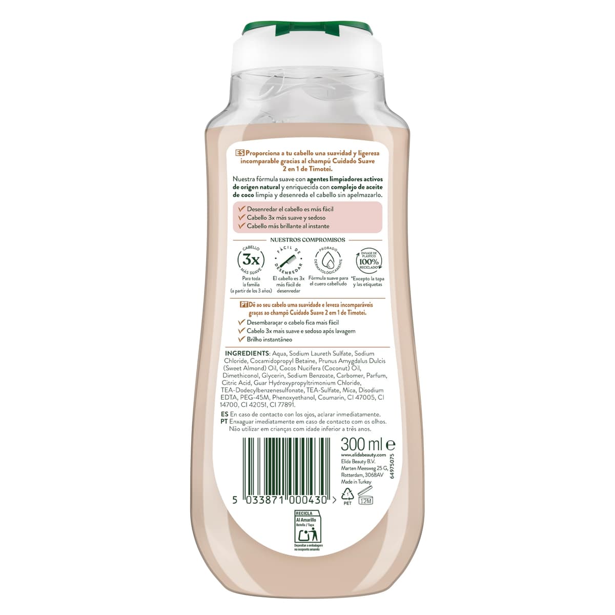 Timotei Champú 2 en 1 Cuidado Suave 300ml| Cabello 3 Veces Más Suave | Con Aceite de Coco | Limpia y Desenreda — view 3