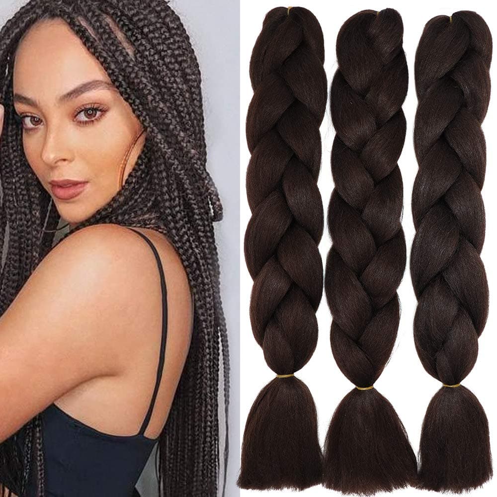 24" Braiding Hair Extension Jumbo Braids Synthetic 3bundles/pack Crochet Hair Afro Box Braid Heat Resistent (Dark Purple) — view 18