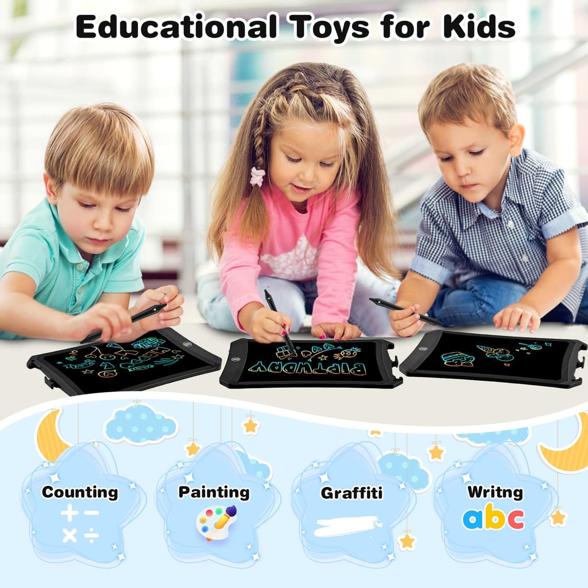 Juguetes Niños Cuentos Infantiles 2 3 4 5 6 7 8 Años,PINKCAT Pizarra LCD 8,5 Pulgadas Regalos Cumpleaños Niños Colegio Juegos de Viaje Puzzle Niño Juegos Educativa Tablet Criança — view 9