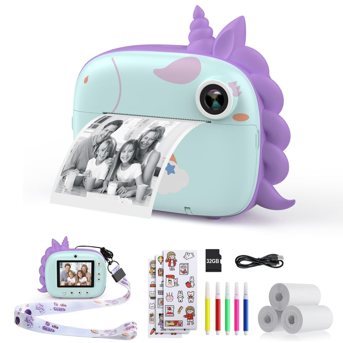 HiMont Kids Camera Instant Print, Digital Camera for Kids with No Ink Print Paper & 32G TF Card, Selfie Video Camera with Color Pens for DIY, Fun Gift for Girls Boys 3-14 Years Old (Pink) — view 9