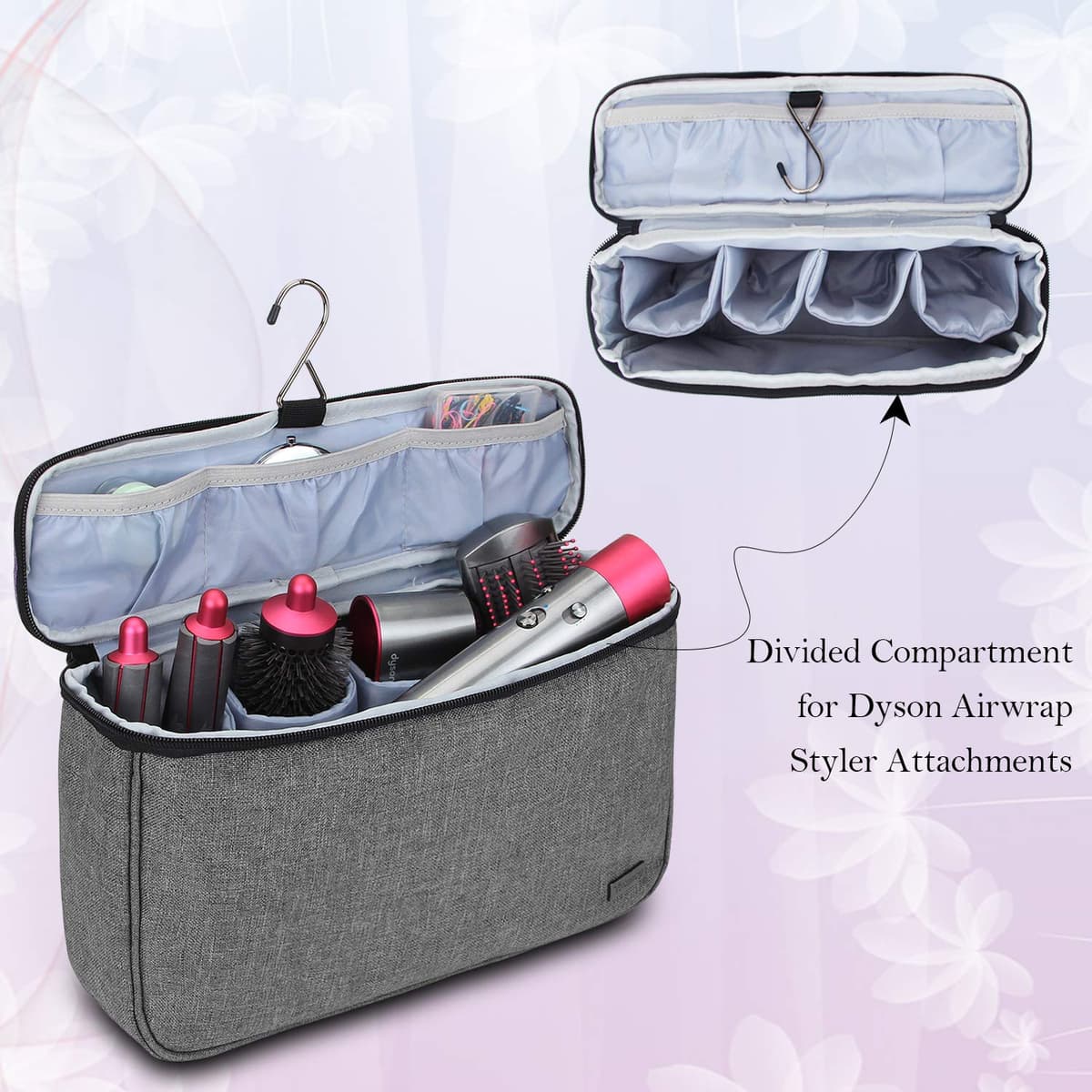 Teamoy Bolsa Viaje de Rizador de Pelo, Organizadora de Viaje para Accesorios Styler, Bolsa Cepillo Rizador de Pelo, Bolsa para Rizador Secador, Gris — view 2