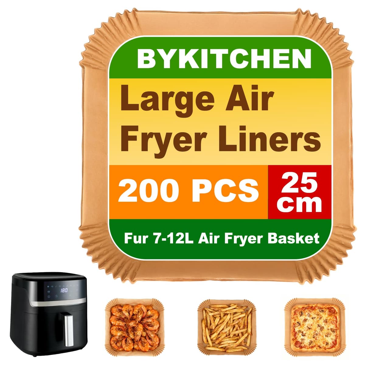 BYKITCHEN Air Fryer Parchment Paper Liner, 50PCS Square Air Fryer Liners Disposable, Greaseproof Paper, Compatible with COSORI, Ninja, Tefal, Russell Hobbs Fryers (Unbleached) — view 10