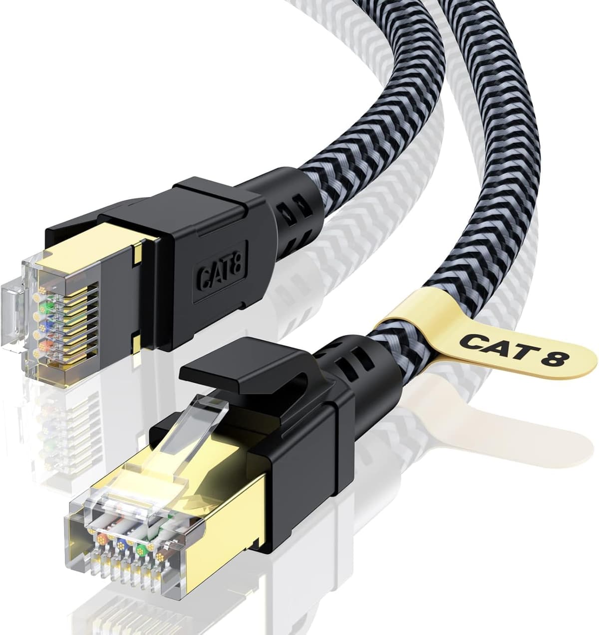 Cat 8 Ethernet Cable 1M, High-Speed Gigabit Braided RJ45 LAN Patch Cord, 40Gbps 2000Mhz, Lan Network Cable Compatible for Modem, Router, Faster than Cat7