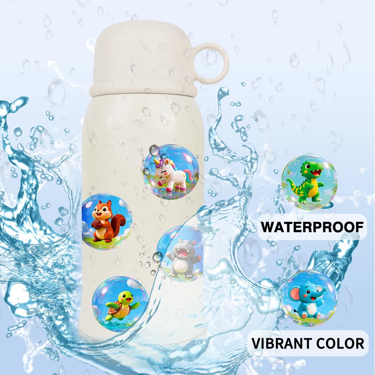 Anboor Stickers for Water Bottles, 50PCS Waterproof Vinyl Cute 3D Animal Sticker for Laptop Luggage Skateboard Teens Adults — view 5