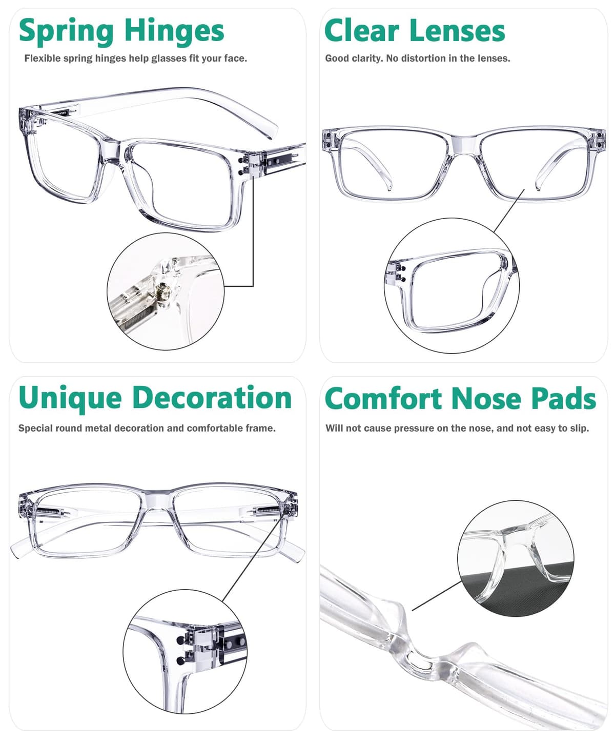 Eyekepper Pack de 5 Gafas de Lectura para Hombre y Mujer Retro Plástico Bisagras de Resorte, Transparente +2.50 — view 4