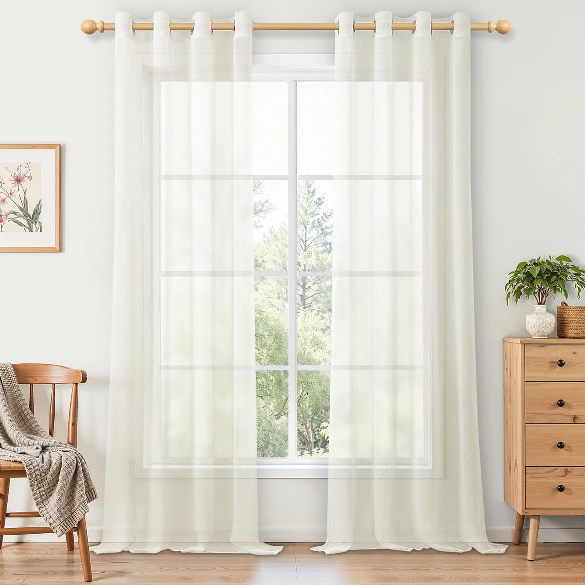 MRTREES Cortina para Ventana Dormitorio Translúcidas Visillos Paneles para Ventanas Sala para Niños Sala Comedor 2 Piezas 140×245cm Blanco — view 25