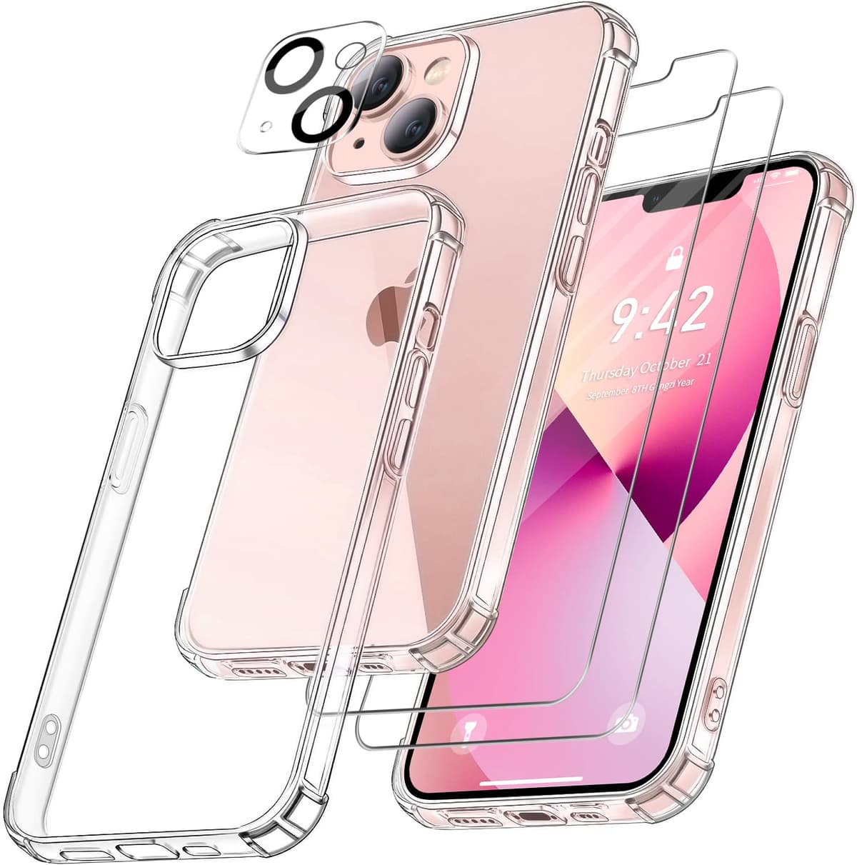 FLLAO 4 en 1 Funda para iPhone 15 con 2 Protector Pantalla y 1 Protector Lente Cámara, [Almohadilla de Aire integrada] Antigolpes Antiarañazos Carcasa 6,1 Pulgadas, Transparente — view 42
