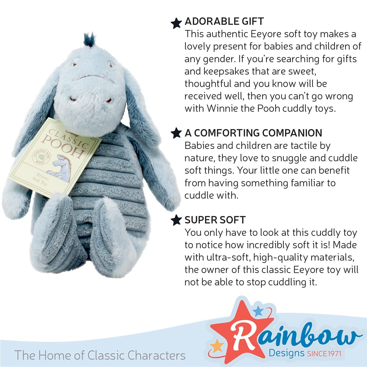 Classic Winnie the Pooh & Friends - Eeyore - Cuddly Donkey - Great as Gift for Newborn Baby, Children and Toddlers - Soft Toy by Rainbow Designs — view 4