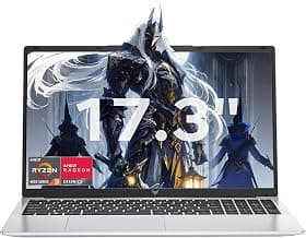 17.3 inch Laptop with Quad-Core Ryzen 4300U Processor up to 3.70GHz (Beat N150/N97) 16GB RAM DDR4*2 + 512GB M.2 SSD Computer, WiFi 5, BT5.2, USB3.2, HDMI, Type-C,1080 FHD, 62.7Wh Long-Battery