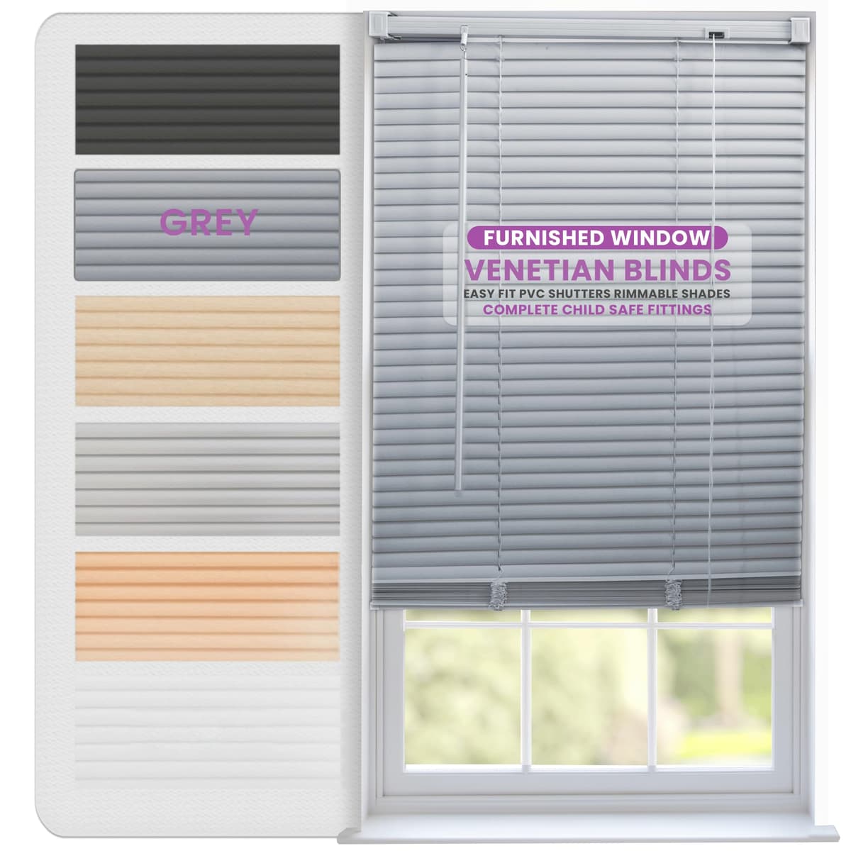 FURNISHED Venetian Blinds Window Venetian Blind Easy Fit PVC Shutters Trimmable Shades for Home Kitchen Windows Treatment Shutters 25mm Slats Complete Child Safe Fittings - White 75W x 150L cm — view 9