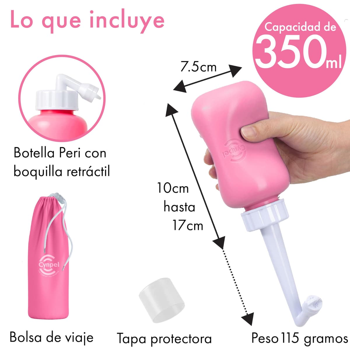 Cynpel Botella Perineal Postparto - Bidet Portatil de 350 ml para Mujeres - Botella Lavado Perineal Postparto para Maternidad - Peri Bottle Rosa — view 5