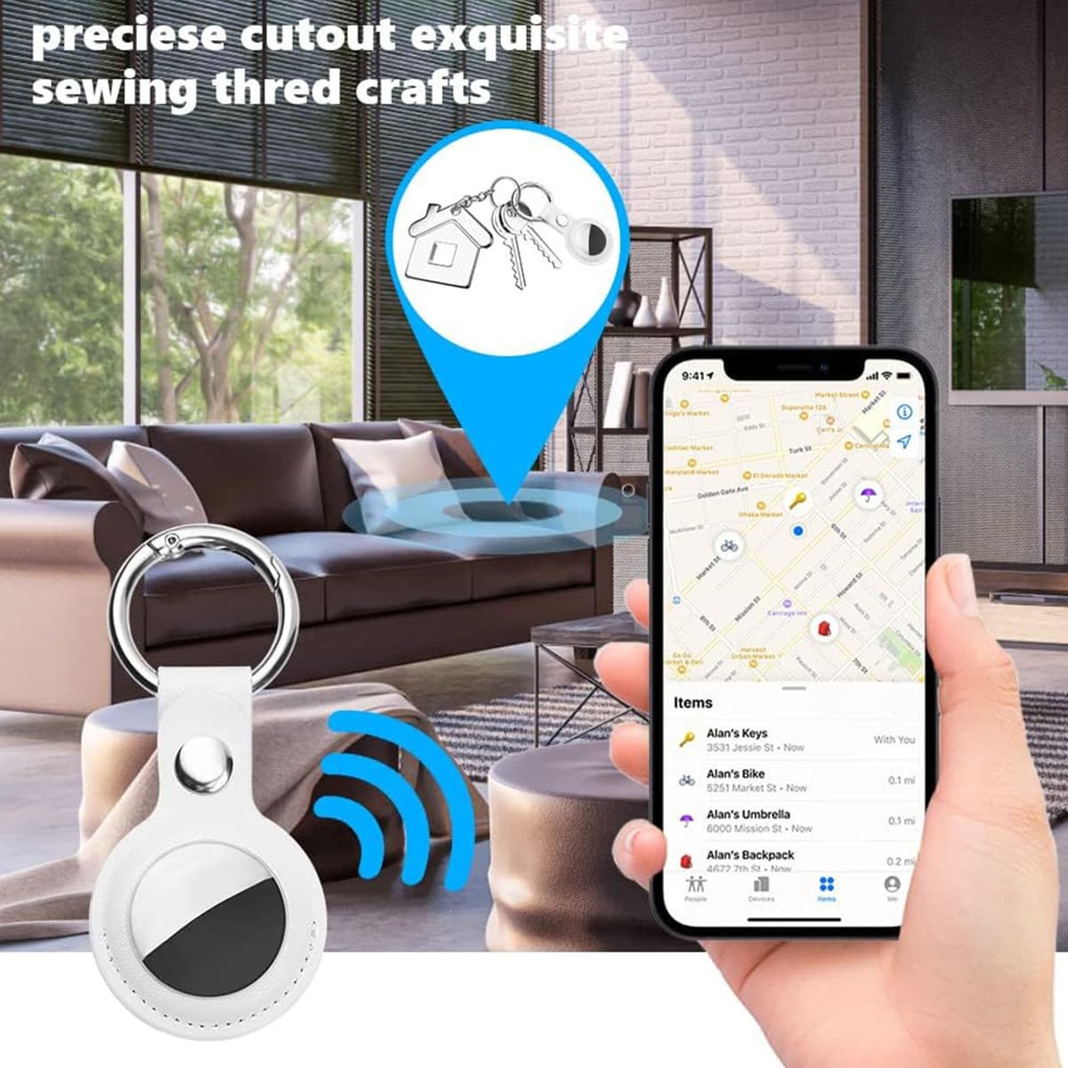 Ainiv Protective Case for Apple Airtags, 1 Pack White PU Leather Keyring Case, Tracker Cover for AirTags, Pet Dog Cat Collar Locator Tracker Cover, Key Finder Case for AirTag — view 5