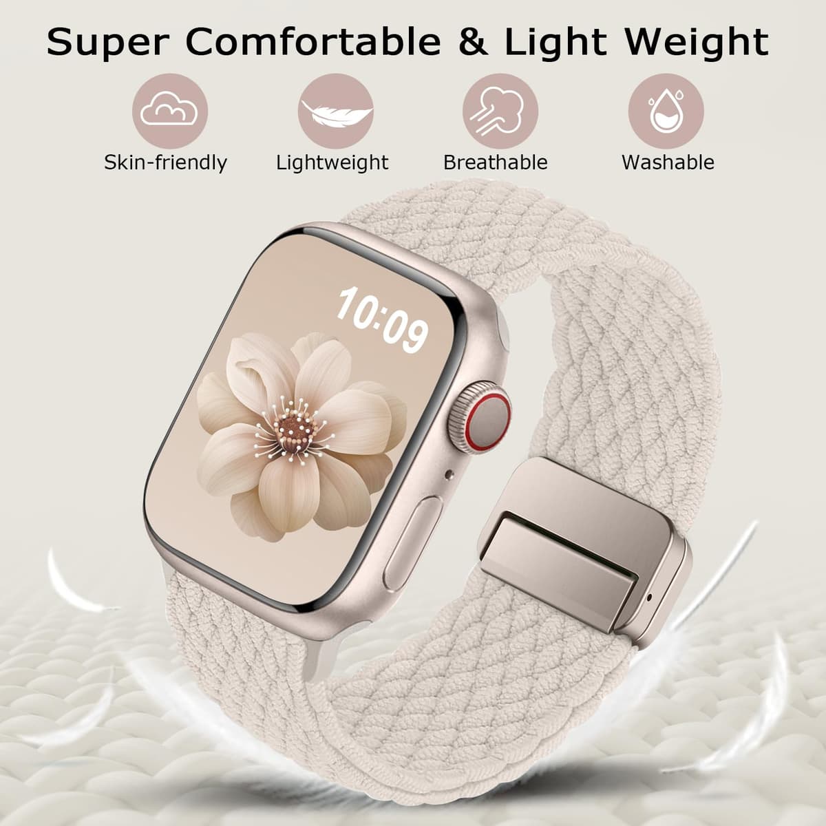 Higgs Braided Strap Compatible with Apple Watch Straps 44mm 46mm 38mm 42mm 40mm 41mm 45mm 49mm for Men Women, Nylon Elastic Magnetic Snap Strap for iWatch Series 11 10 9 SE 8 7 6 5 4 Ultra 3 2 1 — view 3
