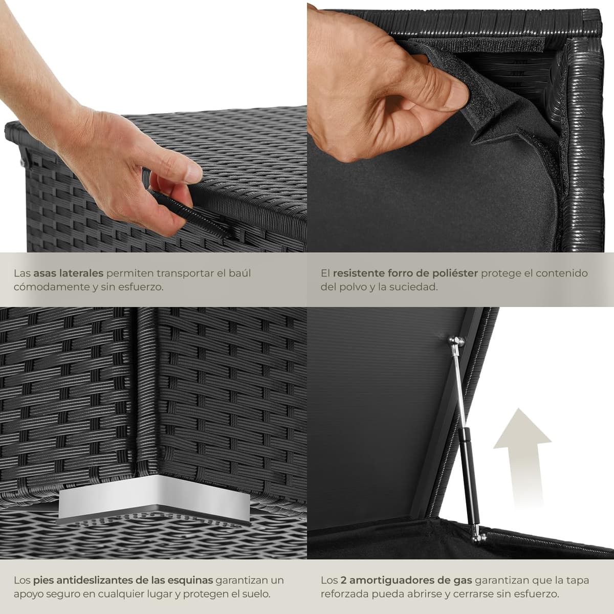 tectake Baúl de Almacenaje Exterior con 750 l de Capacidad, Arcón Exterior Atemporal de Poli ratán Resistente con Forro Interior Extraíble, Cofre para Jardín Exterior o Terraza - Negro — view 5