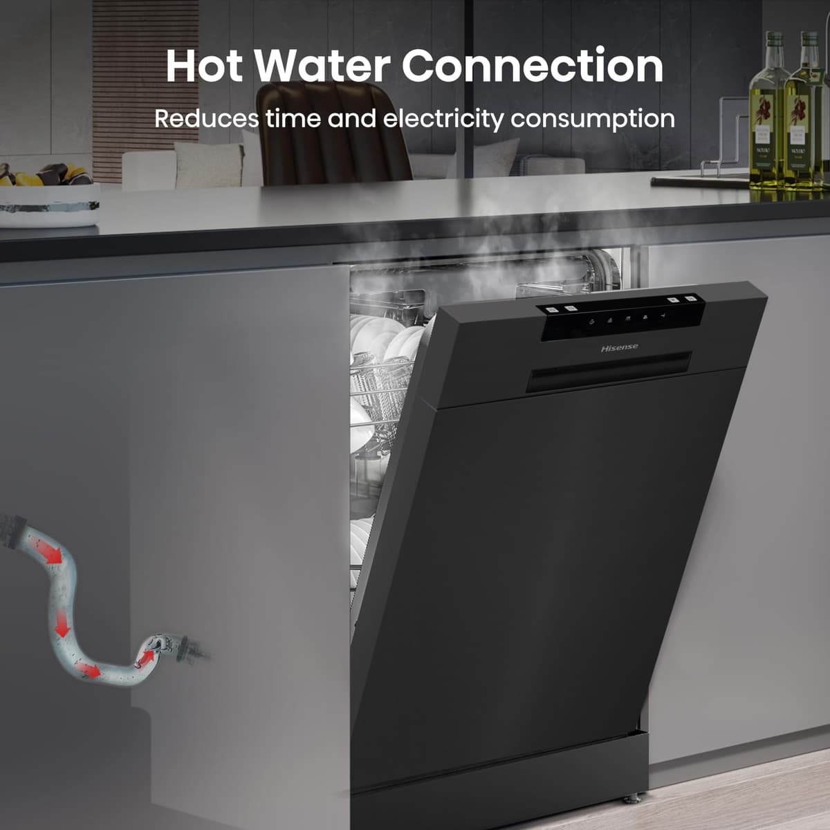 Hisense HS523E15BUK Slimline 10 Places Free Standing Dishwasher Black with 30 Minutes Quick Wash [Energy Class E] — view 8