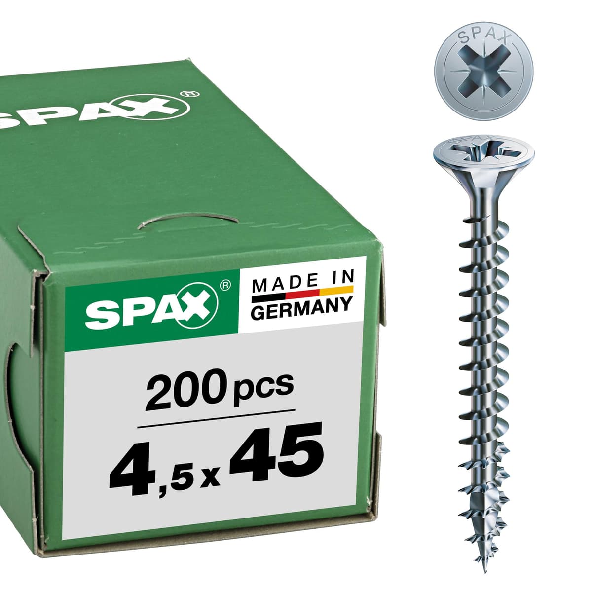 SPAX - Tornillo cincado claro, 4,5 x 45 mm, 200 Unidades