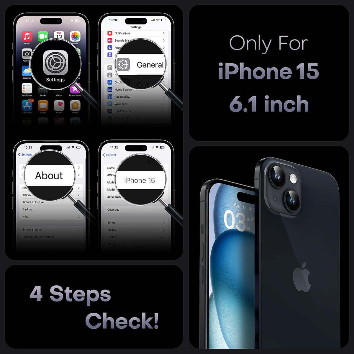 TOCOL Magnetic for iPhone 15 Case 6.1-Inch, Fit for MagSafe, Upgraded [Full Camera Protection], [14FT Military Grade Shockproof] Thin Slim Frosted Translucent Matte Back Phone Cover (Black) — view 2