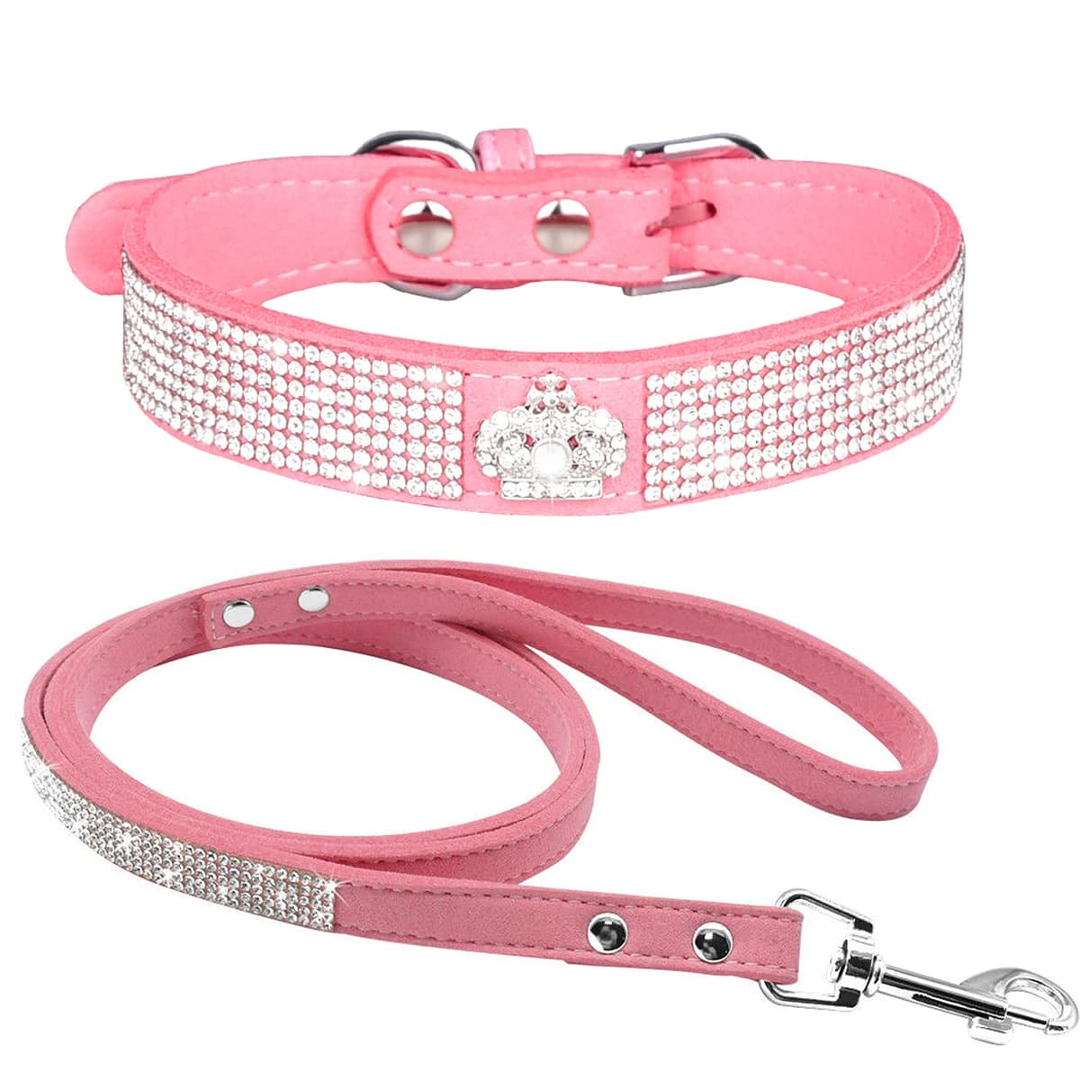 Cute Dazzling Sparkling Elegant Fancy Soft Suede Leather Bling Rhinestone Crystal Jeweled Pet Cat Dog Puppy Collar Dog Leash Combo Set (S, Black-2) — view 13