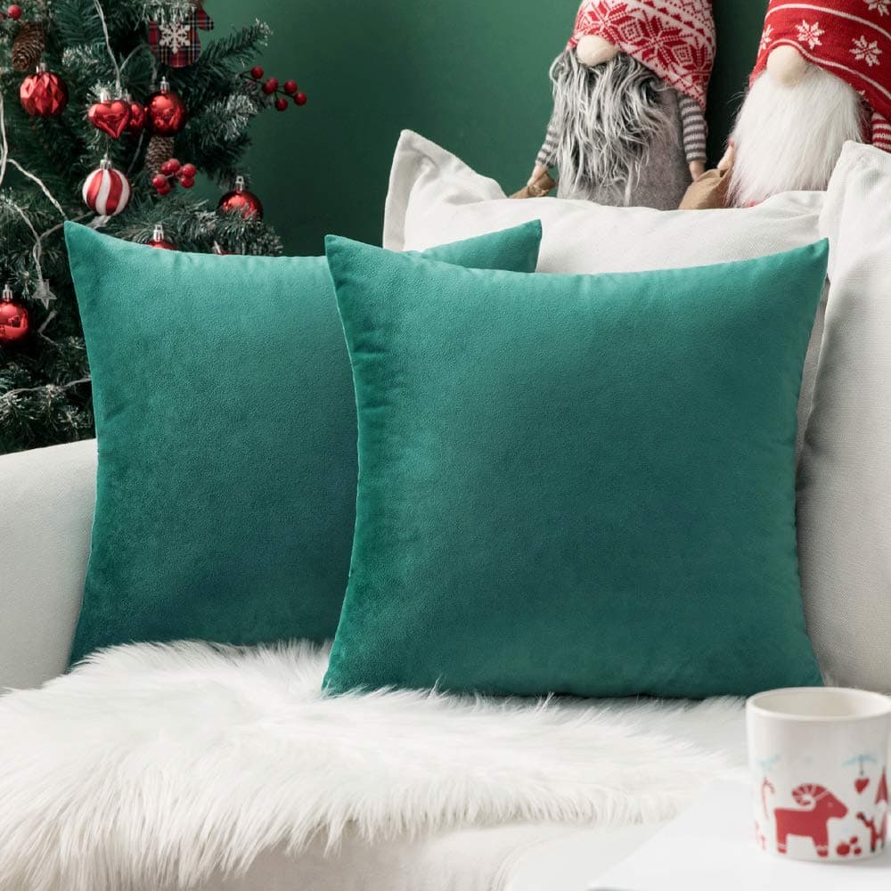 MIULEE Pack of 2 Fall Velvet Soft Solid Decorative Throw Pillow Covers Square Cushion Cases for Sofa Couch Bedroom Living Room Car Home Decor 18 x 18 Inch 45 x 45 cm Orange — view 52