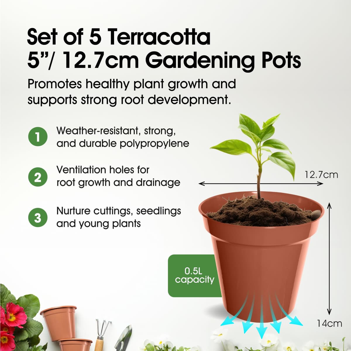 WHITEFURZE 12.7CM GARDEN POT - TERRACOTTA SET OF 5 — view 2