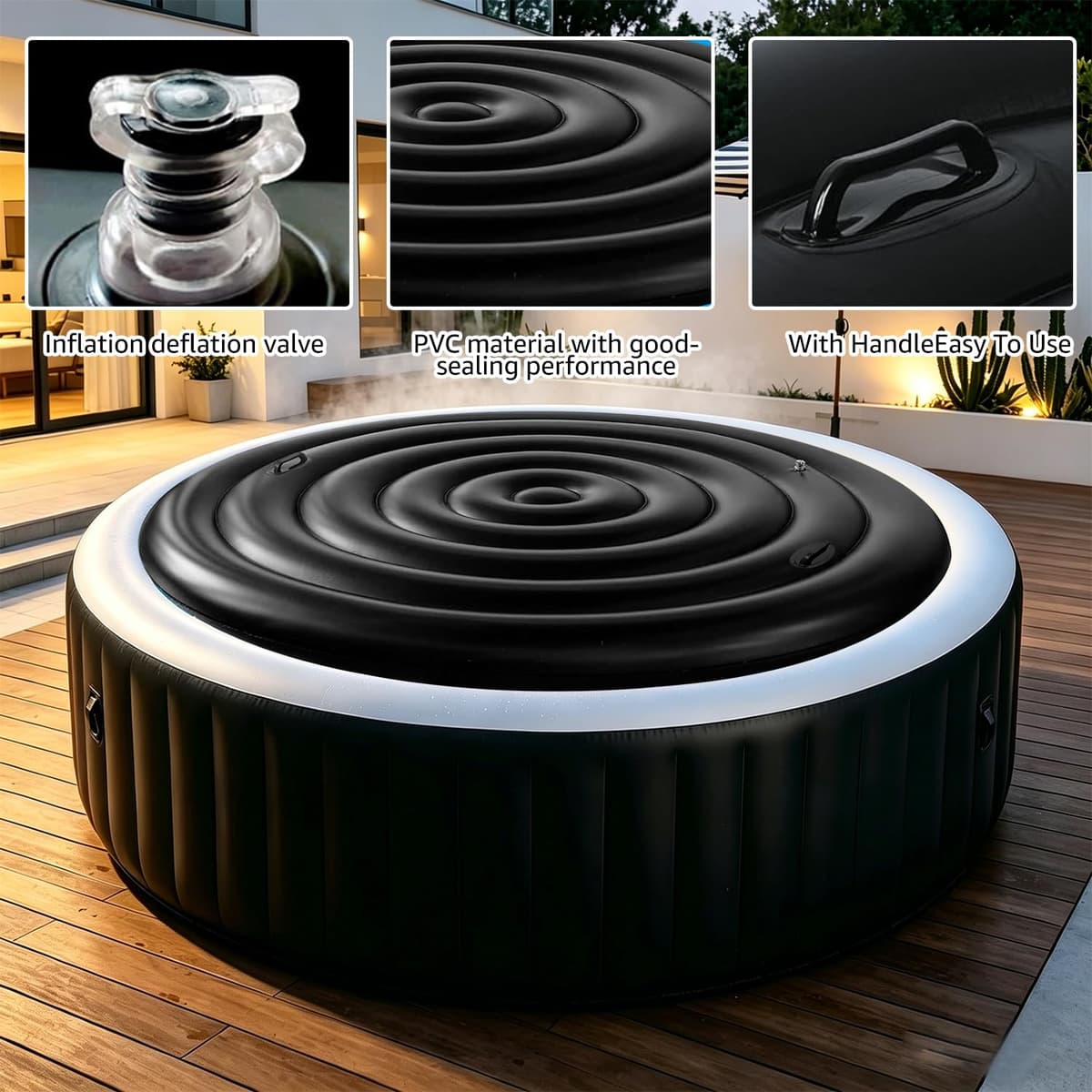 KEAGAN 5.4FT/165CM Inflatable Hot Tub Cover, Energy Saving Lid for Round Hot Tub, Outdoor Inflatable Hot Tub, with Handle, Foldable Protective Rain Overflow Cover for Inflatable Outdoor Hot Tubs — view 4