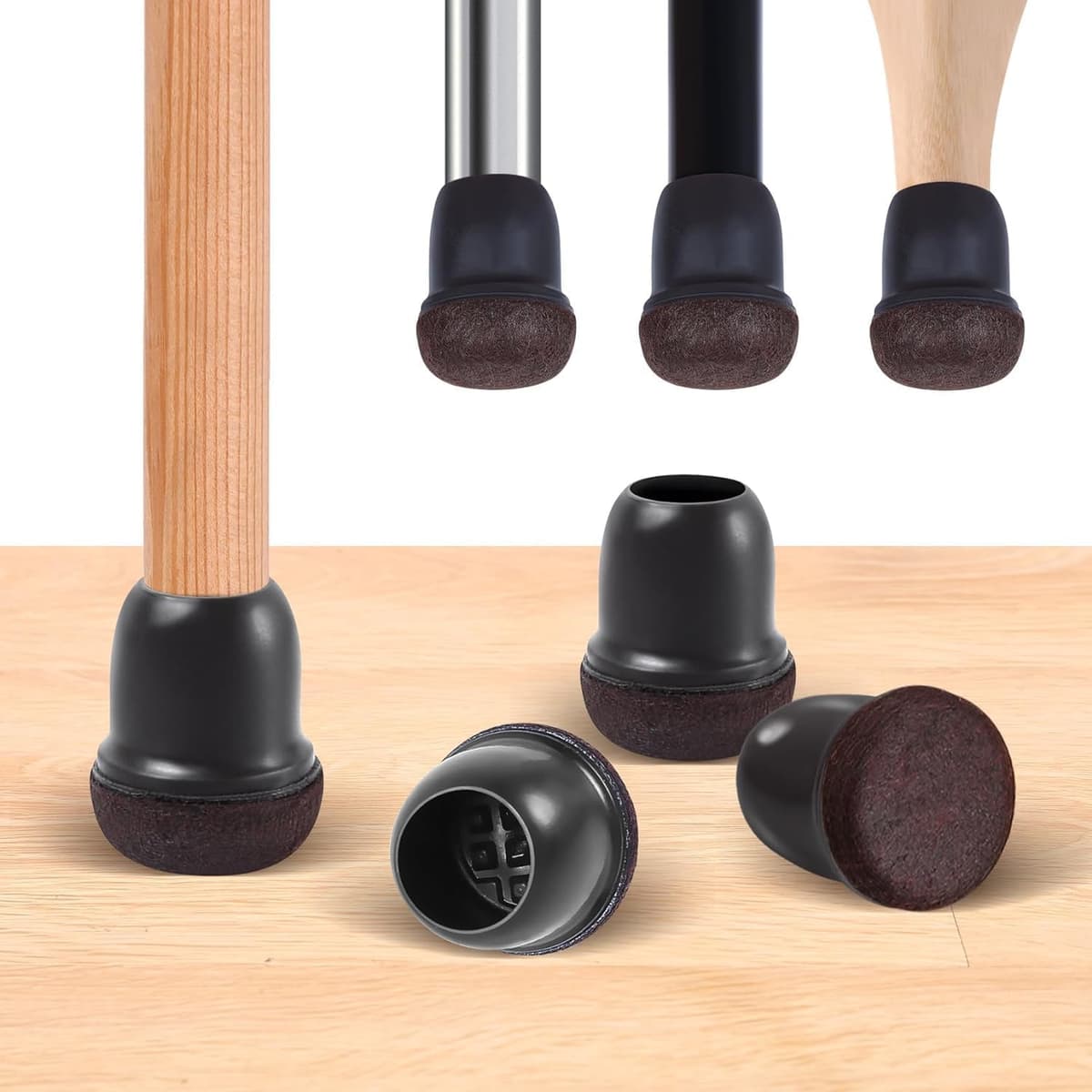Ezprotekt Protectores de Suelo Transparentes para Patas de Silla 20-28mm, 16 Tapones de Silicona con Fieltro Envuelto, Fundas de Silicona Redondo — view 22