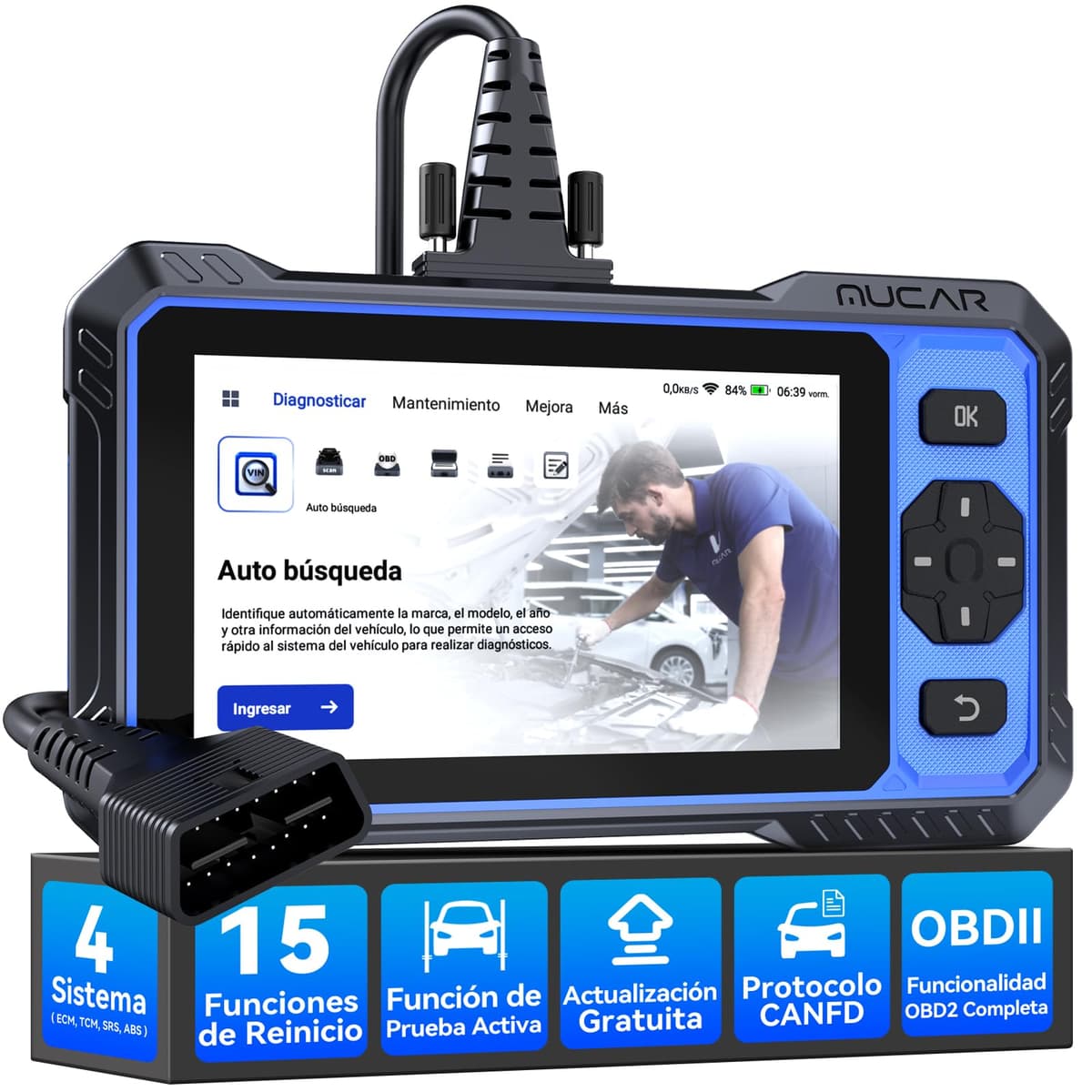 OBD2 Diagnosis, mucar 632 Diagnosis 4 System Multibrand Car (ECM/TCM/SRS/ABS), Car Diagnosis with 15 Reset Functions/Auto Vin/Active Test-Free Update